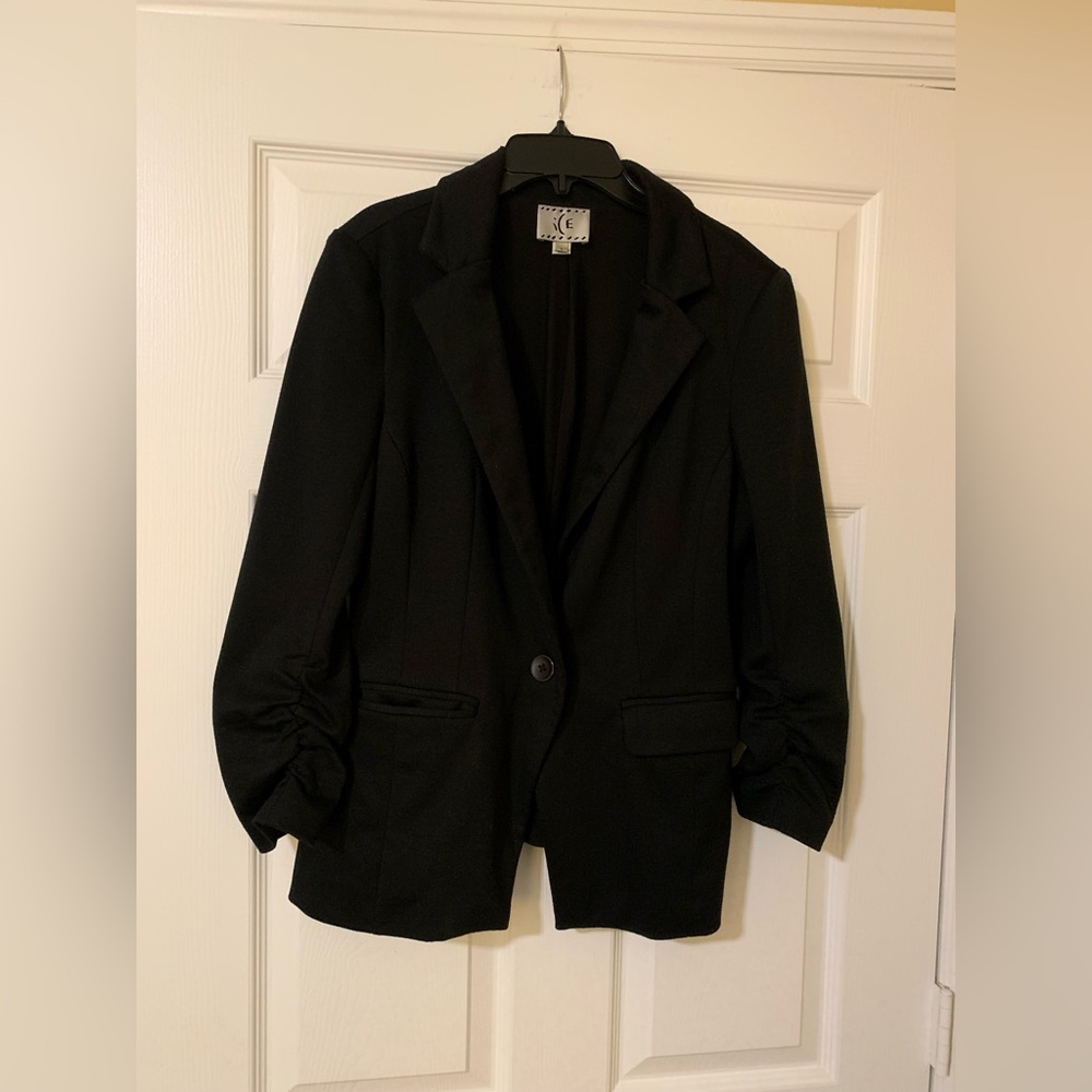 Ice Black BlazerJacket with Gathered Elastic Sleeve Details, Size Large
